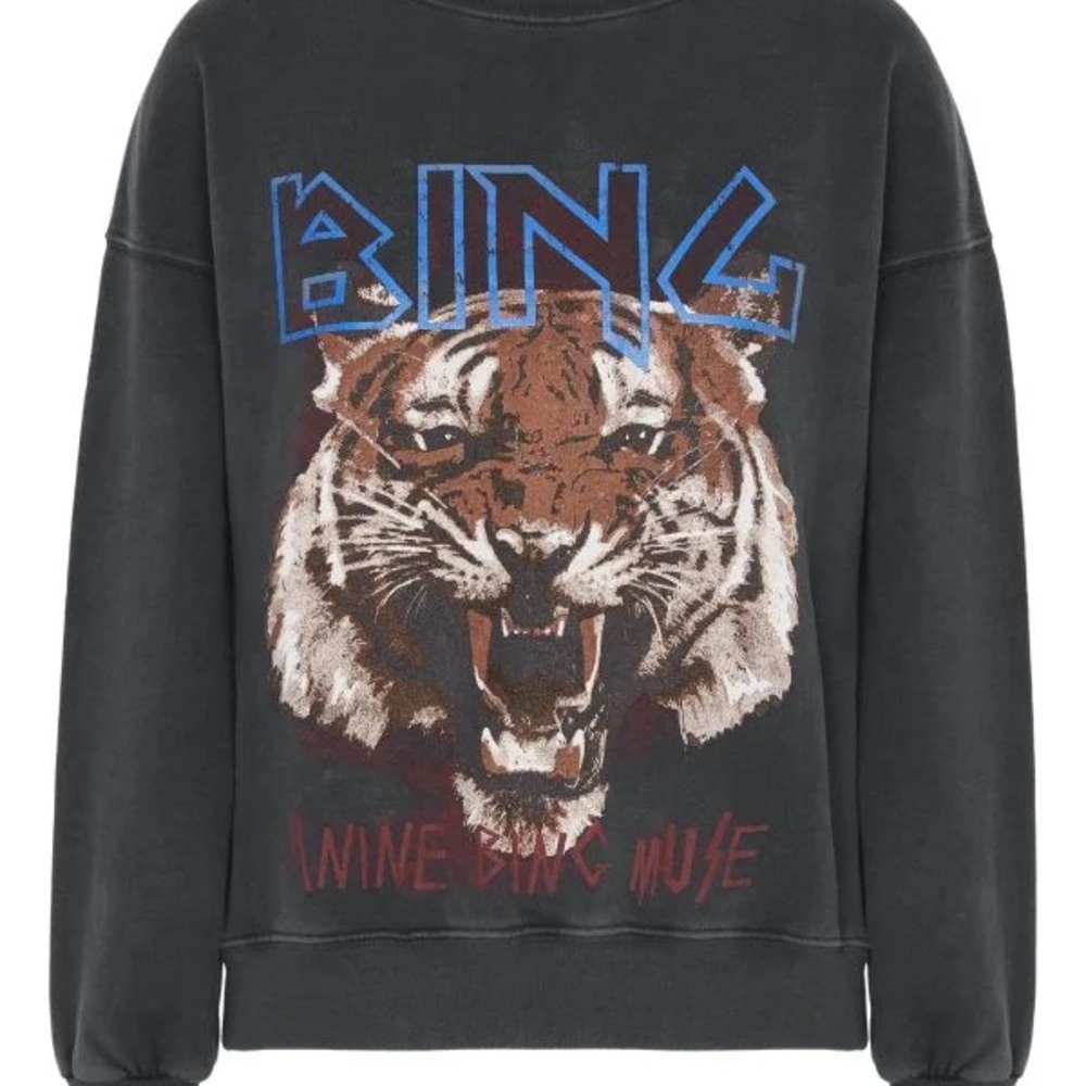 Anine Bing Black Sweatshirt with Tiger Graphic